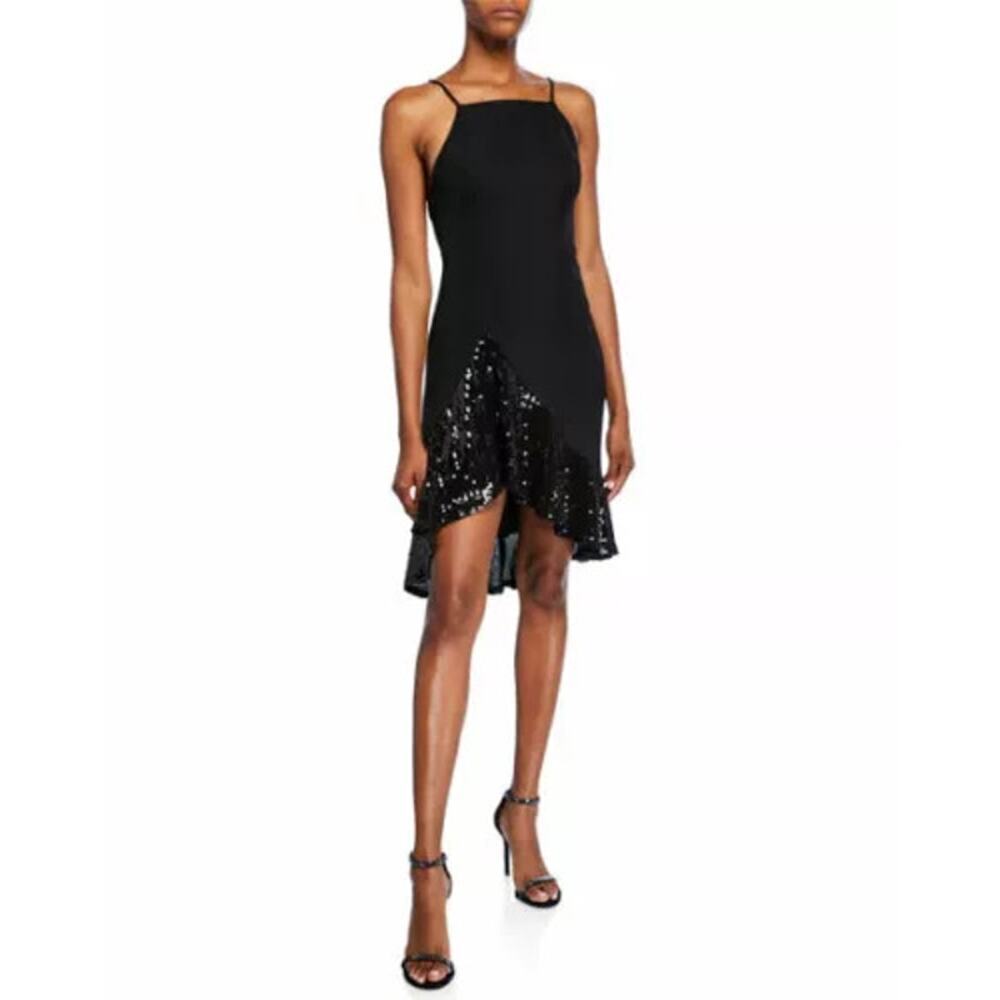 SHO by TADASHI Sleeveless Crepe & Sequin High-Low Dress Ruffle Hem Size 0 NWT
